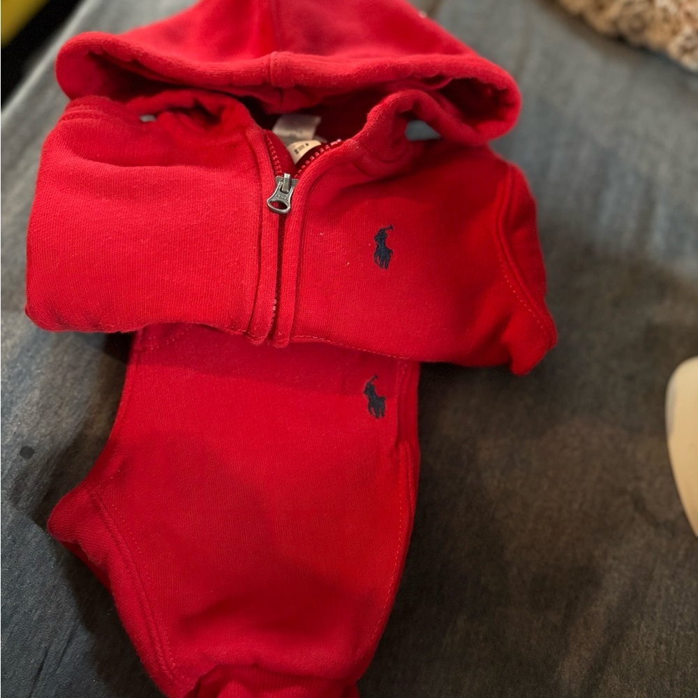 Ralph Lauren Red Baby Hoodie and Onesie Set